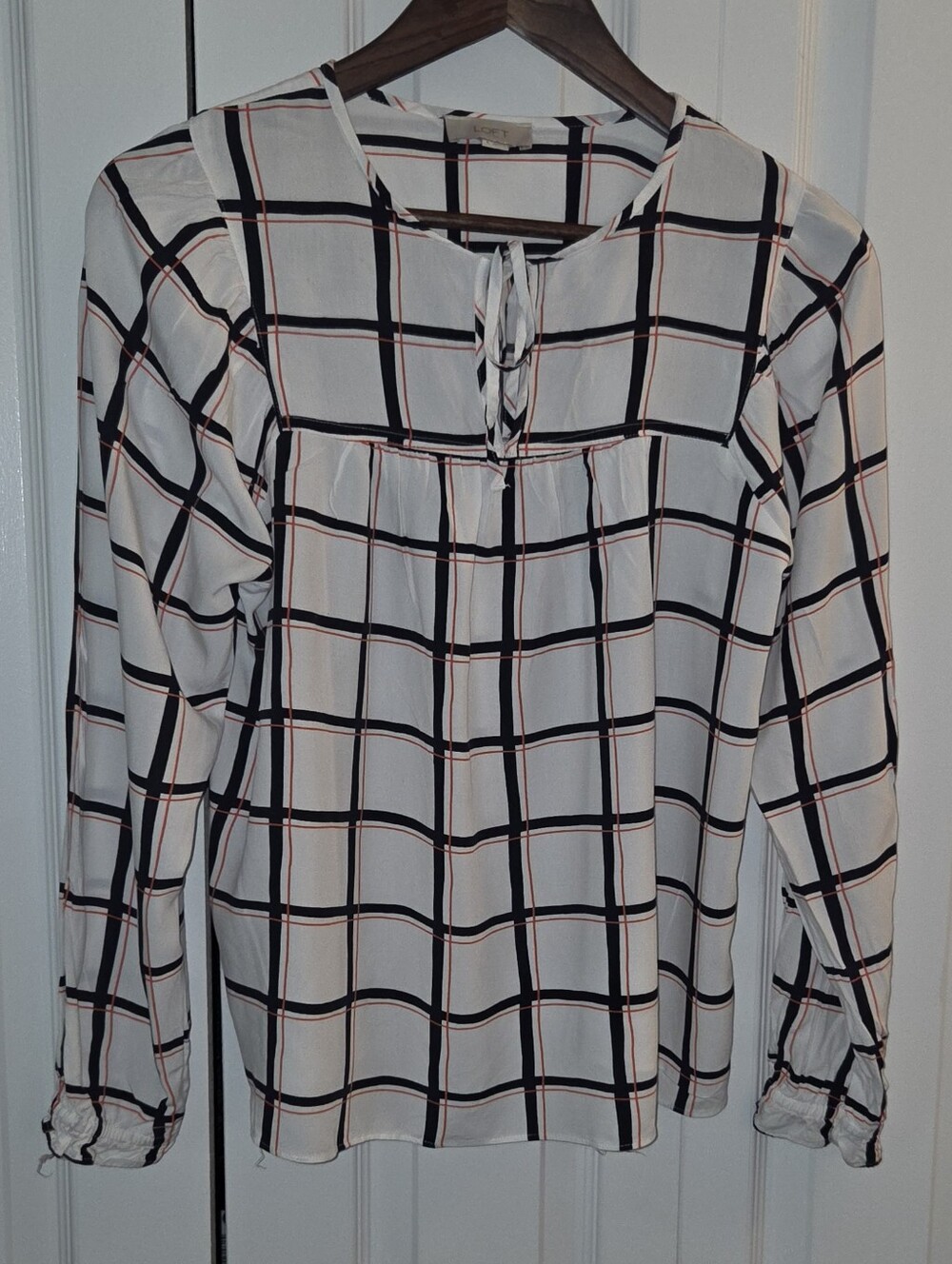 LOFT Outlet Long-Sleeve Plaid Blouse Womens Size S